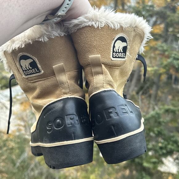 SOREL Tivoli II Black Tan Suede Faux Fur Lined Boots Women's 10 US 8 UK Snow - Picture 13 of 14